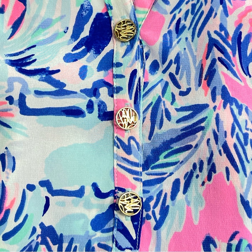 LILLY PULITZER Elsa Blouse Cabana Cocktail 100% Silk Size Small SEE MEASUREMENTS - Picture 3 of 7